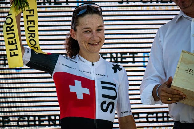 FUCHS Lea Tour de Suisse Women 2026, Stage 2; FUCHS Lea (SUI); Swiss Cycling Rider of the Day Award Ceremony; Medal Ceremony; Podium; Landscape (horizontal); Event
