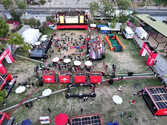 Turkiye opens World Cup fan, media zone in Los Angeles LOS ANGELES, CA - JUNE 18: An aerial view of the setup under the slogan Turkiye is Here, the 3,050-square-meter Turkish Vibe Zone at Gloria Molina Grand Park on June 18, 2026, in Los Angeles, California, United States. The venue, running through June 26, brings fans together for live match screenings, culinary events and cultural programming following the highly anticipated Turkiye-US World Cup match. Tayfun Coskun Anadolu California United States. Editorial use only. Please get in touch for any other usage.  Copyright: x2026xAnadoluxTayfunxCoskunx