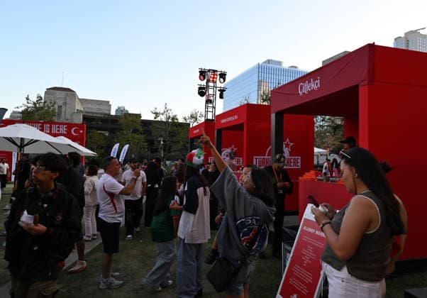 Turkiye opens World Cup fan, media zone in Los Angeles LOS ANGELES, CA - JUNE 18: A view of the setup under the slogan Turkiye is Here, the 3,050-square-meter Turkish Vibe Zone at Gloria Molina Grand Park on June 18, 2026, in Los Angeles, California, United States. The venue, running through June 26, brings fans together for live match screenings, culinary events and cultural programming following the highly anticipated Turkiye-US World Cup match. Tayfun Coskun Anadolu California United States. Editorial use only. Please get in touch for any other usage.  Copyright: x2026xAnadoluxTayfunxCoskunx