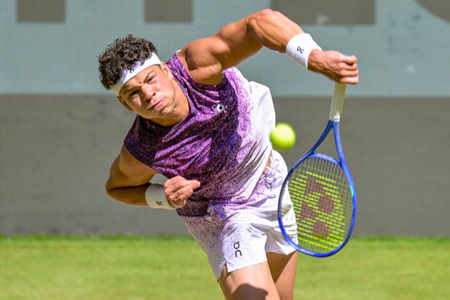 Ben Shelton USA June 19, 2026 ¢ Tennis ¢ TERRA WORTMANN OPEN ¢ ATP 500, heristo arena Halle Westfalen, TERRA WORTMANN OPEN, North Rhine-Westphalia, Germany,detected_source_language Copyright: xpepphotox xPeterxEppingerx pep00321, pep_20260619_hm_375333