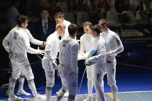 June 19, 2026, Antony, Hauts-De-Seine, France: Paris, France: Ukraine defeated Hungary in the quarterfinals of the team men s o po e event at the European Fencing Championships in Antony. Antony France - ZUMAp284 20260619_zip_p284_016 Copyright: xMickaelxPintax