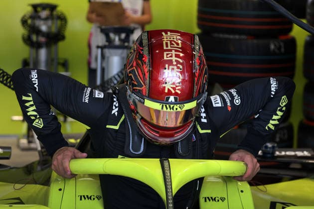 Jake Dennis (GBR) of Andretti, wearing a helmet with a special design, gets into his FE Gen3 Evo race car during Free Practice 1 at the Sanya E-Prix in China on June 19, 2026, on Hainan Island, China, during Season 12 of the FIA Formula E World Championship,,detected_source_language