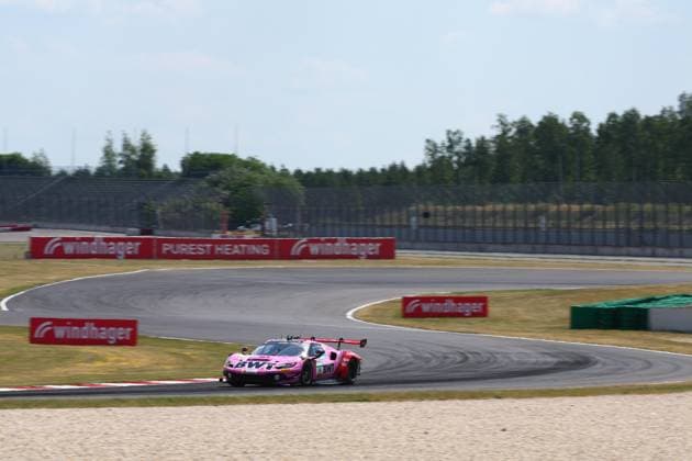 14 Matteo Cairoli, Emil Frey Racing, Ferrari 296 GT3 Evo, action photo taken at Hoch Zwei Klettwitz, Germany,detected_source_language