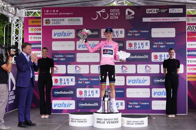 Italy s Lorenzo Mark Finn of Red Bull - Bora - Hansgrohe Rookies stage winner pink jersey during Stage 6 of the Giro Next Generation from Velletri - Subiaco to Monte Livata Italy, June 19, 2026(Photo Fabio Ferrari LaPresse)  Copyright: xFabioxFerrarix LaPressex