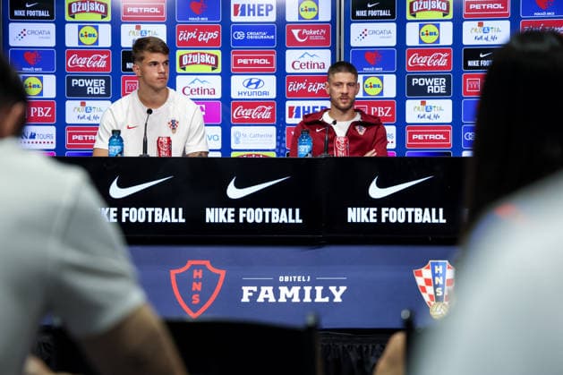 Croatia Training And press conference, PK, Pressekonferenz - FIFA World Cup, WM, Weltmeisterschaft, Fussball 2026 Luka Vuskovic and Andrej Kramaric of Croatia attend the Croatia National Football Team press conference at training centre at Episcopal High School on June 19, 2026 in Alexandria, Virginia.  IgorxKralj PIXSELL