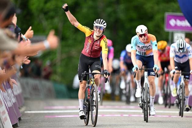 Spanish Alex Aranburu of Cofidis celebrates after winning stage 3 of the Baloise Belgium Tour cycling race, 173km from and to Durbuy, on Friday 19 June 2026. The Baloise Belgium Tour takes place from 17 to 21 June. JASPERxJACOBS  x178290605x