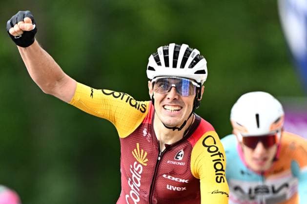 Spanish Alex Aranburu of Cofidis celebrates after winning stage 3 of the Baloise Belgium Tour cycling race, 173km from and to Durbuy, on Friday 19 June 2026. The Baloise Belgium Tour takes place from 17 to 21 June. JASPERxJACOBS  x178291177x