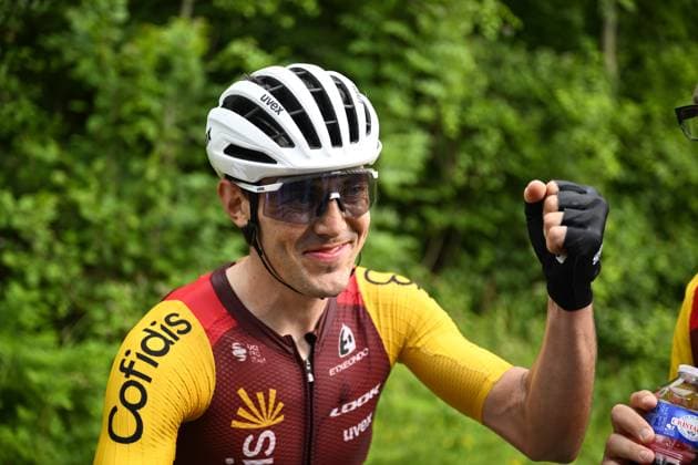 Spanish Alex Aranburu of Cofidis celebrates after winning stage 3 of the Baloise Belgium Tour cycling race, 173km from and to Durbuy, on Friday 19 June 2026. The Baloise Belgium Tour takes place from 17 to 21 June. JASPERxJACOBS  x178291927x
