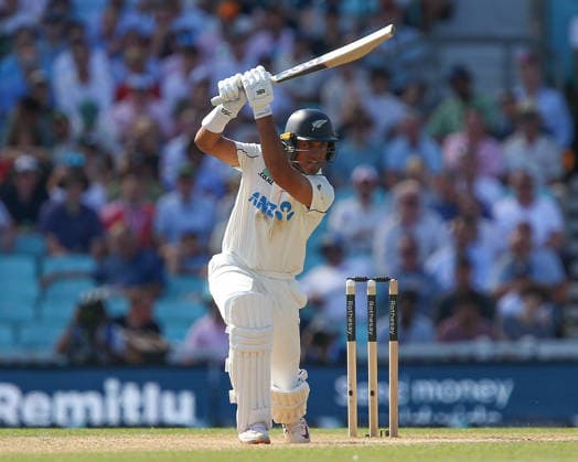 LONDON, ENGLAND - JUNE 19: Rachin Ravindra of New Zealand bats during day 3 of the 2nd Rothesay Test Match between England and New Zealand at The Kia Oval on June 19, 2026 in London, England.  Copyright: xJayxPatel SPPx Sportspressphoto_SPR170894