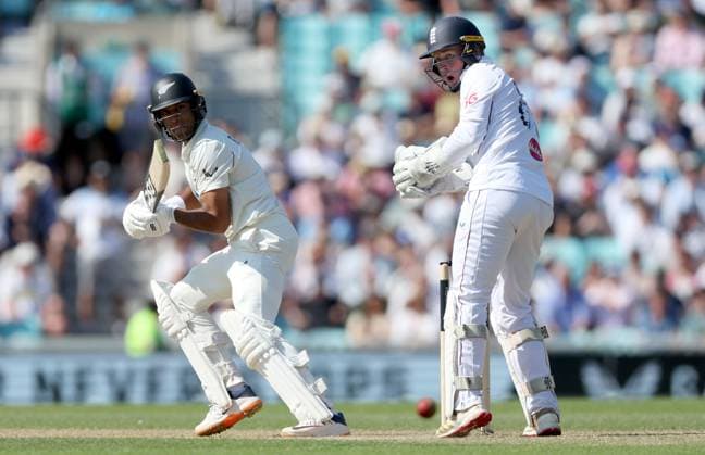 Rachin Ravindra of New Zealand bats England v New Zealand, Second Test, Day Three, Rothesay Test Match Series, Cricket, The Kia Oval, London, UK - 19 Jun 2026London Kia Oval United Kingdom EDITORIAL USE ONLY No use with unauthorised audio, video, data, fixture lists, club league logos or live services. Online in-match use limited to 120 images, no video emulation. No use in betting, games or single club league player publications.  Copyright: xKieranxMcManus Shutterstockx 16928963ay