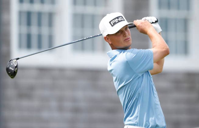 William Mouw tees off on 14th tee during the second round of the 126th U.S. Open Golf Championship at Shinnecock Hills Golf Club in Southampton, NY, on Friday, June 19, 2026.  NYC20260619835 JOHNxANGELILLO
