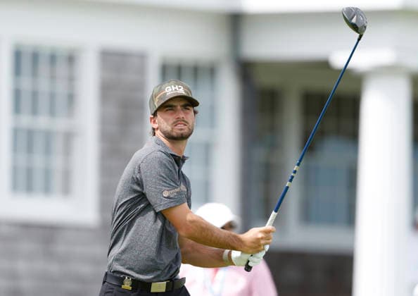 Amateur Ryder Cowan tees off on the 14th hole during the second round of the 126th U.S. Open Golf Championship at Shinnecock Hills Golf Club in Southampton, NY, on Friday, June 19, 2026.  NYC20260619837 JOHNxANGELILLO