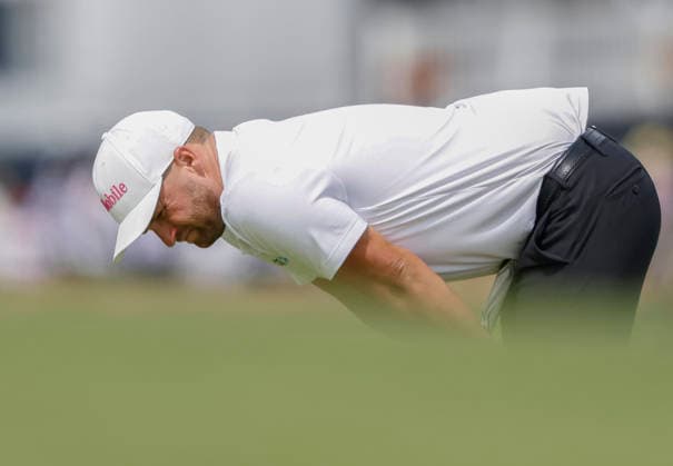 Wyndham Clark reacts after missing a putt on the 9th hole during the second round of the 126th U.S. Open Golf Championship at Shinnecock Hills Golf Club in Southampton, NY, on Friday, June 19, 2026.  NYC20260619838 JOHNxANGELILLO
