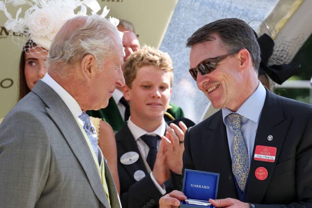 June 19, 2026, Ascot, Windsor, GBR King Charles III and trainer Aidan OBrien at the winners presentation after the Coronation Stakes at Ascot Racecourse Trainer, OBrien, King Charles 260619D560ROYAL ASCOT JPG,detected_source_language