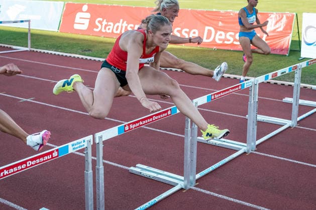 Franziska Schuster, TSV Bayer 04 Leverkusen, 246, Womens 100m Hurdles, GER, Track and Field, Athletics, ANHALT 2026, Dessau, June 19, 2026, GER, Track and Field, Athletics, ANHALT 2026, Dessau, June 19, 2026, Dessau,detected_source_language Copyright: xStefanxMayerx EP_SMR