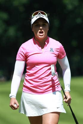 Meijer LPGA, Golf Damen Classic BELMONT, MICHIGAN - JUNE 19: Carolina Melgrati of Italy reacts to her birdie on the 17th green during the second round of the Meijer LPGA Classic for Simply Give golf tournament at Blythefield Country Club in Belmont, MI, USA Friday, June 19, 2026. Belmont Michigan United States  Copyright: xJorgexLemusx originalFilename:lemus-meijerlp260619_npigm.jpg
