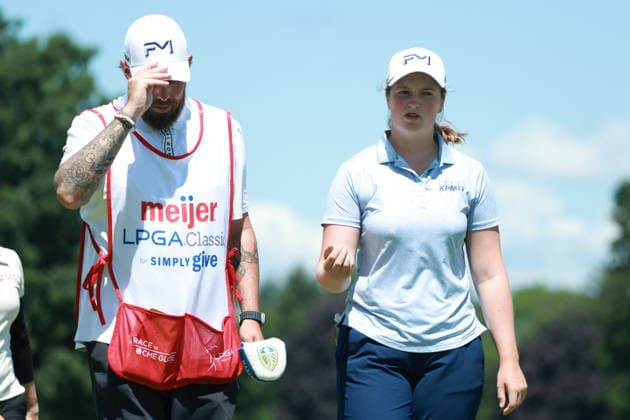Meijer LPGA, Golf Damen Classic BELMONT, MICHIGAN - JUNE 19: Lottie Woad of England reacts to her putt on the 9th ghreen during the second round of the Meijer LPGA Classic for Simply Give golf tournament at Blythefield Country Club in Belmont, MI, USA Friday, June 19, 2026. Belmont Michigan United States  Copyright: xJorgexLemusx originalFilename:lemus-meijerlp260619_npnA5.jpg