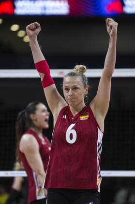 Belgium v Germany - 2026 FIVB Volleyball Nations League ANKARA, TURKIYE - JUNE 19: Antonia Stautz (6) of Germany celebrates scoring a point during the 2026 FIVB Volleyball Nations League week 2 match between Belgium and Germany at Ankara Sports Hall in Ankara, Turkiye on June 19, 2026. Dilara Irem Sancar Anadolu Ankara Turkey. Editorial use only. Please get in touch for any other usage.  Copyright: x2026xAnadoluxDilaraxIremxSancarx