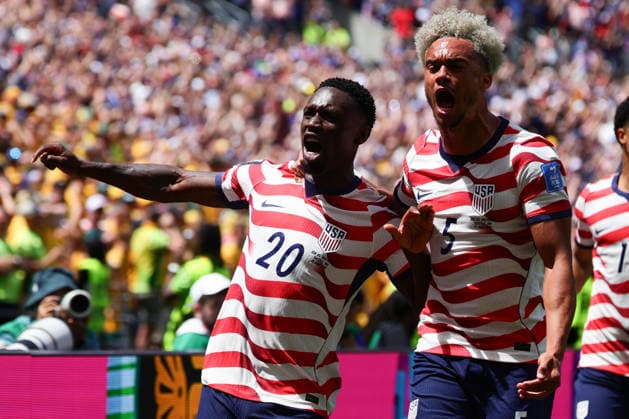Folarin Balogun of USA and Antonee Robinson of USA celebrate an own goal by Cameron Burgess of Australia during the FIFA World Cup, WM, Weltmeisterschaft, Fussball 2026 match between USA and Australia at Lumen Field, Seattle, USA on 19 June 2026. Copyright: xPeterxDovganx 45090028