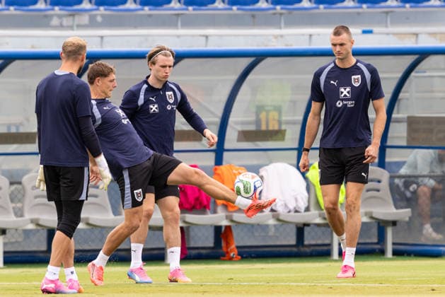 FOOTBALL - FIFA World Cup, WM, Weltmeisterschaft, Fussball 2026, preview SANTA BARBARA,CALIFORNIA,USA,19.JUN.26 - FOOTBALL - FIFA World Cup 2026, USA, Mexico, Canada, preview, Oesterreichischer Fussball-Bund, training team AUT. Image shows Alexander Schlager, Alexander Prass, Patrick Wimmer and Sasa Kalajdzic (AUT).  GEPAxpictures xArminxRauthner