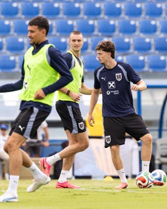 FOOTBALL - FIFA World Cup, WM, Weltmeisterschaft, Fussball 2026, preview SANTA BARBARA,CALIFORNIA,USA,19.JUN.26 - FOOTBALL - FIFA World Cup 2026, USA, Mexico, Canada, preview, Oesterreichischer Fussball-Bund, training team AUT. Image shows Dejan Ljubicic, Sasa Kalajdzic and Paul Wanner (AUT).  GEPAxpictures xArminxRauthner
