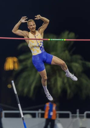 Diamond League Athletics in Doha DOHA, QATAR - JUNE 19: American athlete Sam Kendricks competes in the men s pole vault final during the Diamond League athletics meeting at the Suheim Bin Hamad Stadium in Doha, Qatar on June 19, 2026. Mohammed Dabbous Anadolu Doha Qatar. Editorial use only. Please get in touch for any other usage.  Copyright: x2026xAnadoluxMohammedxDabbousx