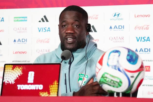 Soccer, 2026 World Cup, FIFA World Cup 2026, Soccer World Cup, Canada, USA, Mexico 2026, Germany vs. Ivory Coast, Group Stage, Group E, June 19, 2026, Toronto Stadium, Canada, Press Conference, 1 day before the Germany vs. Ivory Coast match, one day before the Ivory Coast vs. Germany match, Emerse Fae, Ivory Coast Coach, Photo by Chai von der Laage. FIFA regulations prohibit any use of photographs as image sequences and or quasi-video. EDITORIAL USE ONLY,,detected_source_language