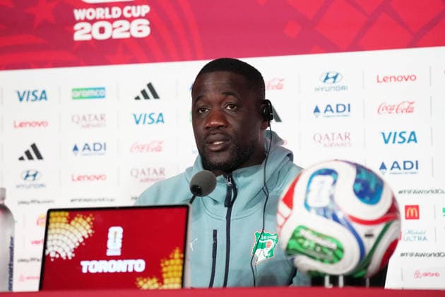 Soccer, 2026 World Cup, FIFA World Cup 2026, Soccer World Cup, Canada, USA, Mexico 2026, Germany vs. Ivory Coast, Group Stage, Group E, June 19, 2026, Toronto Stadium, Canada, Press Conference, 1 day before the Germany vs. Ivory Coast match, one day before the Ivory Coast vs. Germany match, Emerse Fae, Ivory Coast Coach, Photo by Chai von der Laage. FIFA regulations prohibit any use of photographs as image sequences and or quasi-video. EDITORIAL USE ONLY,,detected_source_language