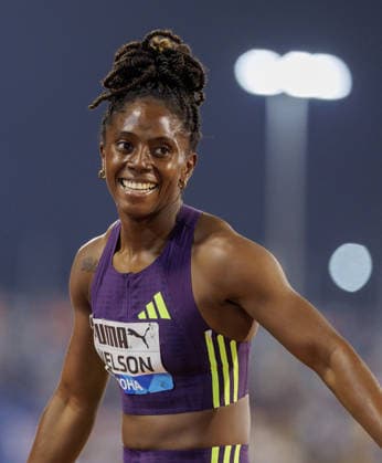 Diamond League Athletics in Doha DOHA, QATAR - JUNE 19: Jamaican athlete Kemba Nelson celebrates after finishing first in the women s 100-meter dash final during the Diamond League athletics meeting at the Suheim Bin Hamad Stadium in Doha, Qatar on June 19, 2026. Mohammed Dabbous Anadolu Doha Qatar. Editorial use only. Please get in touch for any other usage.  Copyright: x2026xAnadoluxMohammedxDabbousx