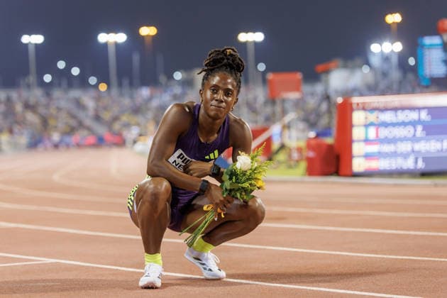Diamond League Athletics in Doha DOHA, QATAR - JUNE 19: Jamaican athlete Kemba Nelson celebrates after finishing first in the women s 100-meter dash final during the Diamond League athletics meeting at the Suheim Bin Hamad Stadium in Doha, Qatar on June 19, 2026. Mohammed Dabbous Anadolu Doha Qatar. Editorial use only. Please get in touch for any other usage.  Copyright: x2026xAnadoluxMohammedxDabbousx