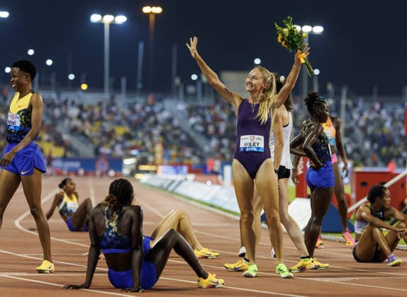 Diamond League Athletics in Doha DOHA, QATAR - JUNE 19: American athlete Addison Wiley celebrates after finishing first in the women s 800-meter fnal during the Diamond League athletics meeting at the Suheim Bin Hamad Stadium in Doha, Qatar on June 19, 2026. Mohammed Dabbous Anadolu Doha Qatar. Editorial use only. Please get in touch for any other usage.  Copyright: x2026xAnadoluxMohammedxDabbousx