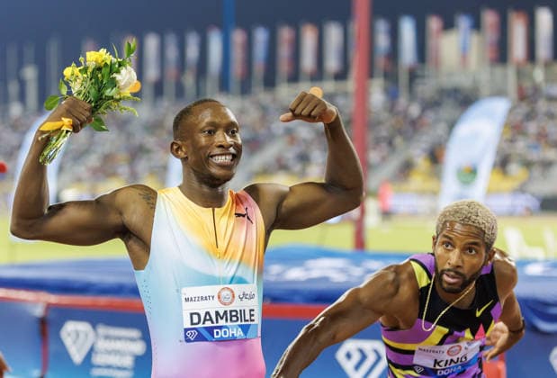 Diamond League Athletics in Doha DOHA, QATAR - JUNE 19: South African athlete Sinesipho Dambile celebrates after finishing first in the men s 200-meter dash final during the Diamond League athletics meeting at the Suheim Bin Hamad Stadium in Doha, Qatar on June 19, 2026. Mohammed Dabbous Anadolu Doha Qatar. Editorial use only. Please get in touch for any other usage.  Copyright: x2026xAnadoluxMohammedxDabbousx