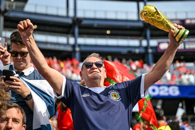 A Scotland fan during the 2026 FIFA World Cup Group C match between Scotland and Morocco at Boston Stadium on June 19, 2026, in Boston, United States. Photo by Harry Langer, DeFodi Images,detected_source_language