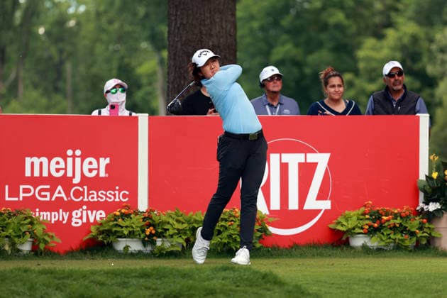Meijer LPGA, Golf Damen Classic by Simply Give Belmont, MI - JUNE 19: Jing Yan of Texas hits from the 16th tee during the second round of the Meijer LPGA Classic by Simply Give at Blythefield Country Club on June 19, 2026 in Belmont, Michigan. Belmont Michigan United States  Copyright: xAmyxLemusx originalFilename:lemus-meijerlp260619_npxVH.jpg