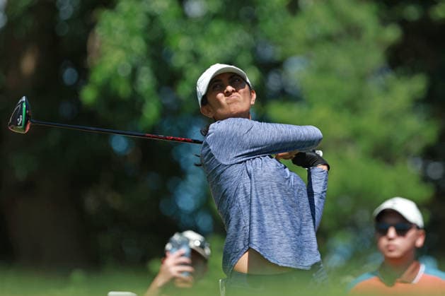 Meijer LPGA, Golf Damen Classic BELMONT, MICHIGAN - JUNE 19: Aditi Ashok of India plays her tee shot on the second hole during the second round of the Meijer LPGA Classic for Simply Give golf tournament at Blythefield Country Club in Belmont, MI, USA Friday, June 19, 2026. Belmont Michigan United States  Copyright: xJorgexLemusx originalFilename:lemus-meijerlp260619_npiQZ.jpg