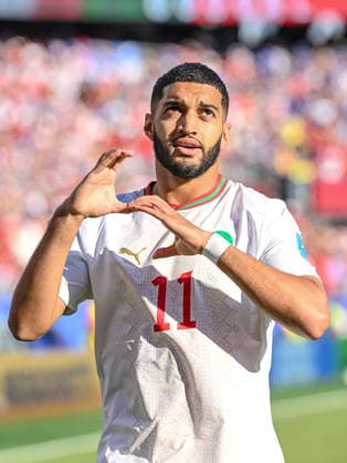 Ismael Saibari of Morocco celebrates after scoring his teams first goal during the 2026 FIFA World Cup Group C match between Scotland and Morocco at Boston Stadium on June 19, 2026, in Boston, United States. Photo by Harry Langer, DeFodi Images,detected_source_language