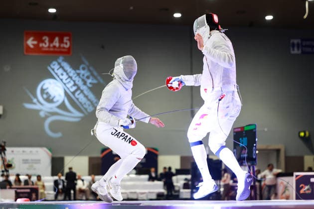 June 19, 2026, New Delhi, Delhi, India: Tsumori Shido (Japan) vs. Luo Shaotong (China) during Semi-Finals of Asian Senior Fencing Championships 2026 (Men s Sabre) at Bharat Mandapam Convention Centre, New Delhi, India on 19th June 2026. Fencing 2026: Asian Senior Fencing Championships 2026  - ZUMAd207 20260619_zsp_d207_277 Copyright: xAvijitxDasx