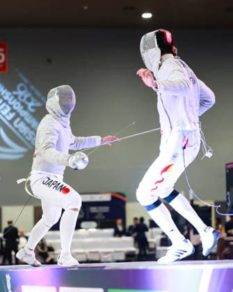 June 19, 2026, New Delhi, Delhi, India: Tsumori Shido (Japan) vs. Luo Shaotong (China) during Semi-Finals of Asian Senior Fencing Championships 2026 (Men s Sabre) at Bharat Mandapam Convention Centre, New Delhi, India on 19th June 2026. Fencing 2026: Asian Senior Fencing Championships 2026  - ZUMAd207 20260619_zsp_d207_292 Copyright: xAvijitxDasx