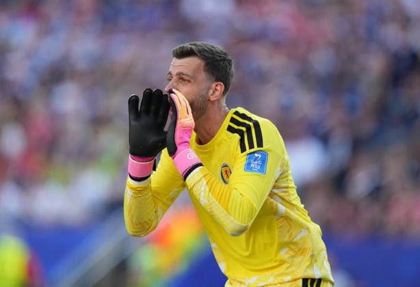 Angus Gunn of Scotland watches the action during the match between Scotland and Morocco in Group C of the 2026 FIFA World Cup at Boston Stadium in Boston, USA, on June 19, 2026. Thor Wegner, DeFodi Images. Photo by DeFodi Images,detected_source_language