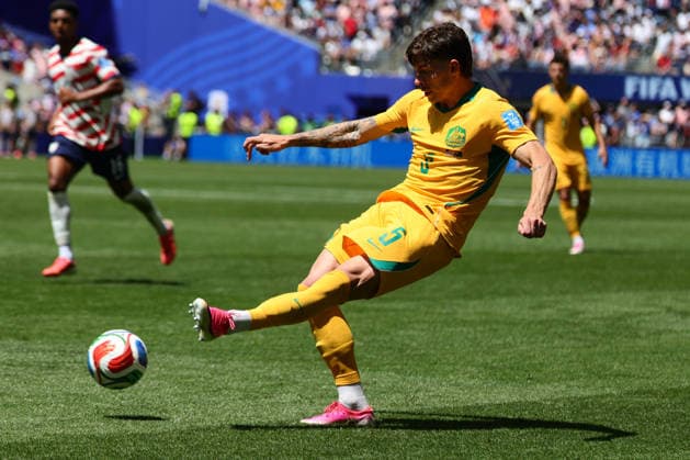 Jordy Bos of Australia passes the ball during the FIFA World Cup, WM, Weltmeisterschaft, Fussball 2026 match between USA and Australia at Lumen Field, Seattle, USA on 19 June 2026. Copyright: xPeterxDovganx 45090086