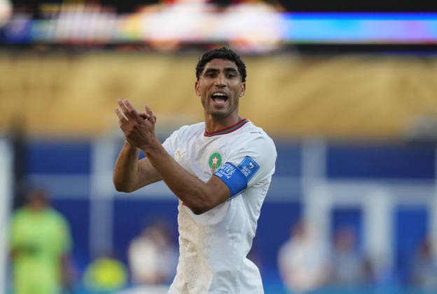 Achraf Hakimi of Morocco gestures during the match between Scotland and Morocco in Group C of the 2026 FIFA World Cup at Boston Stadium in Boston, USA, on June 19, 2026. Photo by DeFodi Images (Thor Wegner),detected_source_language