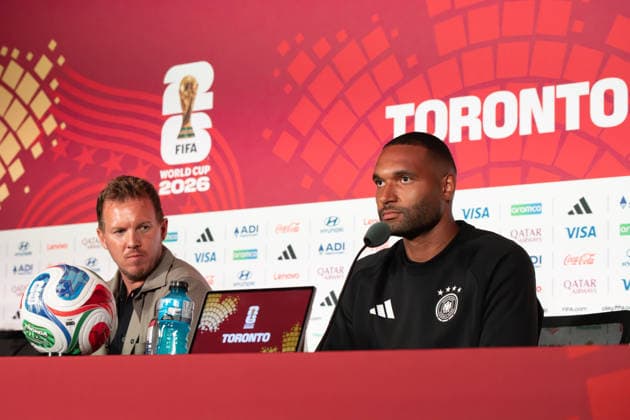 Germany national team, Nationalteam National Team press conference, PK, Pressekonferenz FIFA World Cup, WM, Weltmeisterschaft, Fussball 2026 Group E match. Germany National Team COACH Julian NAGELSMANN and Jonathan Glao TAH, during the press conference previous to the match to be played between the National Teams of Germany and Cote dIvoire. FIFA World Cup 2026 Group E, 19.06.26 Toronto Stadium in Toronto, Ontario, Canada. Photo Jose Campos PMEimages Toronto Ontario Canada Copyright: xx