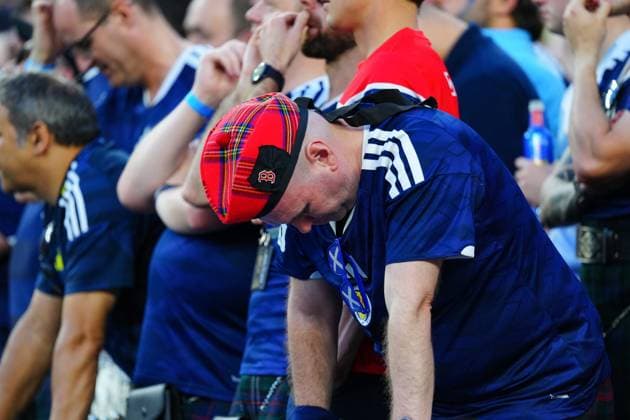 Frustrated Scotland fans Scotland v Morocco, 2026 FIFA World Cup, WM, Weltmeisterschaft, Fussball Group C, Football, Boston Stadium, Foxborough, Massachusetts, USA - 19 Jun 2026Foxborough Boston Stadium Massachusetts (MA) United States of America EDITORIAL USE ONLY No use with unauthorised audio, video, data, fixture lists, club league logos or live services. Online in-match use limited to 120 images, no video emulation. No use in betting, games or single club league player publications.  Copyright: xJavierxGarcia Shutterstockx 16928932dz