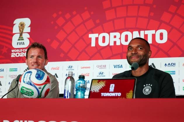 Bundestrainer Julian Nagelsmann (Deutschland) und Jonathan Tah 4 (Deutschland) bei der Pressekonferenz, Pressekonforenz, Deutschland vs. Elfenbeinkueste, Fussball, FIFA, Weltmeisterschaft 2026, Gruppenphase, 19.06.2026 Toronto Ontario Kanada *** Germany National Team Coach Julian Nagelsmann and Jonathan Tah at the press conference, press conference, Germany vs. Ivory Coast, soccer, FIFA, 2026 World Cup, group stage, June 19, 2026, Toronto, Ontario, Canada,detected_source_language Copyright: xkolbert-press ChristianxKolbertx