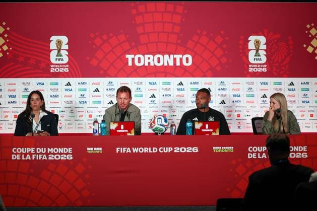 Germany National Team Coach Julian Nagelsmann, Jonathan Tah (No. 4, Germany) at the press conference, press conference, Germany vs. Ivory Coast, soccer, FIFA, 2026 World Cup, group stage, June 19, 2026, Toronto, Ontario, Canada,detected_source_language Copyright: xkolbert-press ChristianxKolbertx
