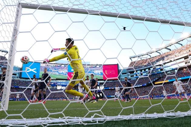 Angus Gunn of Scotland makes a save Scotland v Morocco, 2026 FIFA World Cup, WM, Weltmeisterschaft, Fussball Group C, Football, Boston Stadium, Foxborough, Massachusetts, USA - 19 Jun 2026Foxborough Boston Stadium Massachusetts (MA) United States of America EDITORIAL USE ONLY No use with unauthorised audio, video, data, fixture lists, club league logos or live services. Online in-match use limited to 120 images, no video emulation. No use in betting, games or single club league player publications.  Copyright: xMichaelxZemanek Shutterstockx 16928953dm