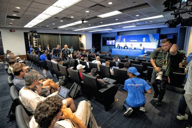HOUSTON, 19-06-2026, Houston Stadium, press conference, PK, Pressekonferenz of the Netherlands on MD-1 before the match against Sweden World Cup 2026 . Picture shows media attendance Netherlands in Houston (World Cup 2026)  x204482913x Copyright: