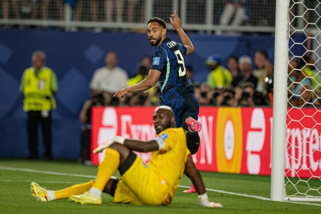 Matheus Cunha of Brazil celebrates after scoring the team s first goal during the FIFA World Cup, WM, Weltmeisterschaft, Fussball 2026 Group C match between Brazil and Haiti at Philadelphia Stadium in Philadelphia, Pennsylvania, United States, on June 19th, 2026. (Photo by Riquelve Nata Sports Press Photo)  Copyright: xRiquelvexNata SportsxPressxPhotox Sportspressphoto_SPR171098