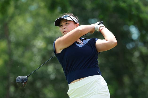 Meijer LPGA, Golf Damen Classic BELMONT, MICHIGAN - JUNE 19: Camille Boyd of the United States plays her tee shot on the 17th hole during the second round of the Meijer LPGA Classic for Simply Give golf tournament at Blythefield Country Club in Belmont, MI, USA Friday, June 19, 2026. Belmont Michigan United States  Copyright: xJorgexLemusx originalFilename:lemus-meijerlp260619_npYbL.jpg