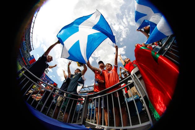 June 19, 2026; Foxborough, Massachusetts, USA; A young Scotland supporter waves a flag ahead of a FIFA World Cup, WM, Weltmeisterschaft, Fussball 2026 Group C match between Scotland and Morocco at Boston Stadium. (c) CSM FIFA World Cup 2026: Scotland Vs Morocco JUN 19  - ZUMAc04_ 20260619_zma_c04_045 Copyright: xBurtxGranofskyx